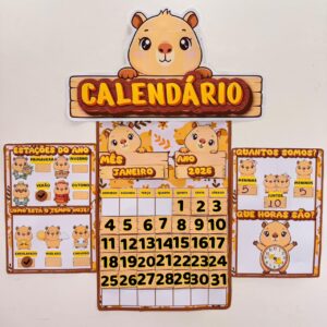 🗓️ CALENDÁRIO INTERATIVO – TEMA CAPIVARA 🦫💛