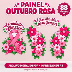 Painel Outubro Rosa com Asas Florais – O Cuidado Floresce